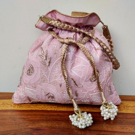 Handcrafted Chikankari Silk Potli Bag for Women